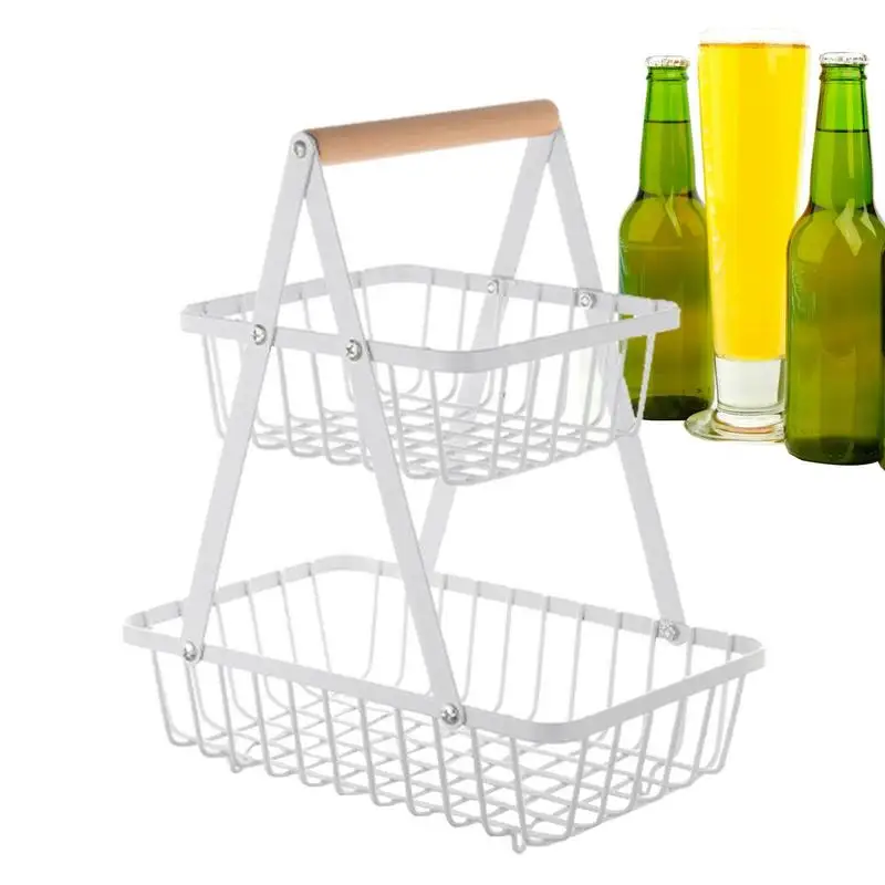 

Корзина для фруктов и овощей съемная металлическая фотография органайзер для фруктов 2-Tier ручная корзина для овощей корзина для хранения фруктов