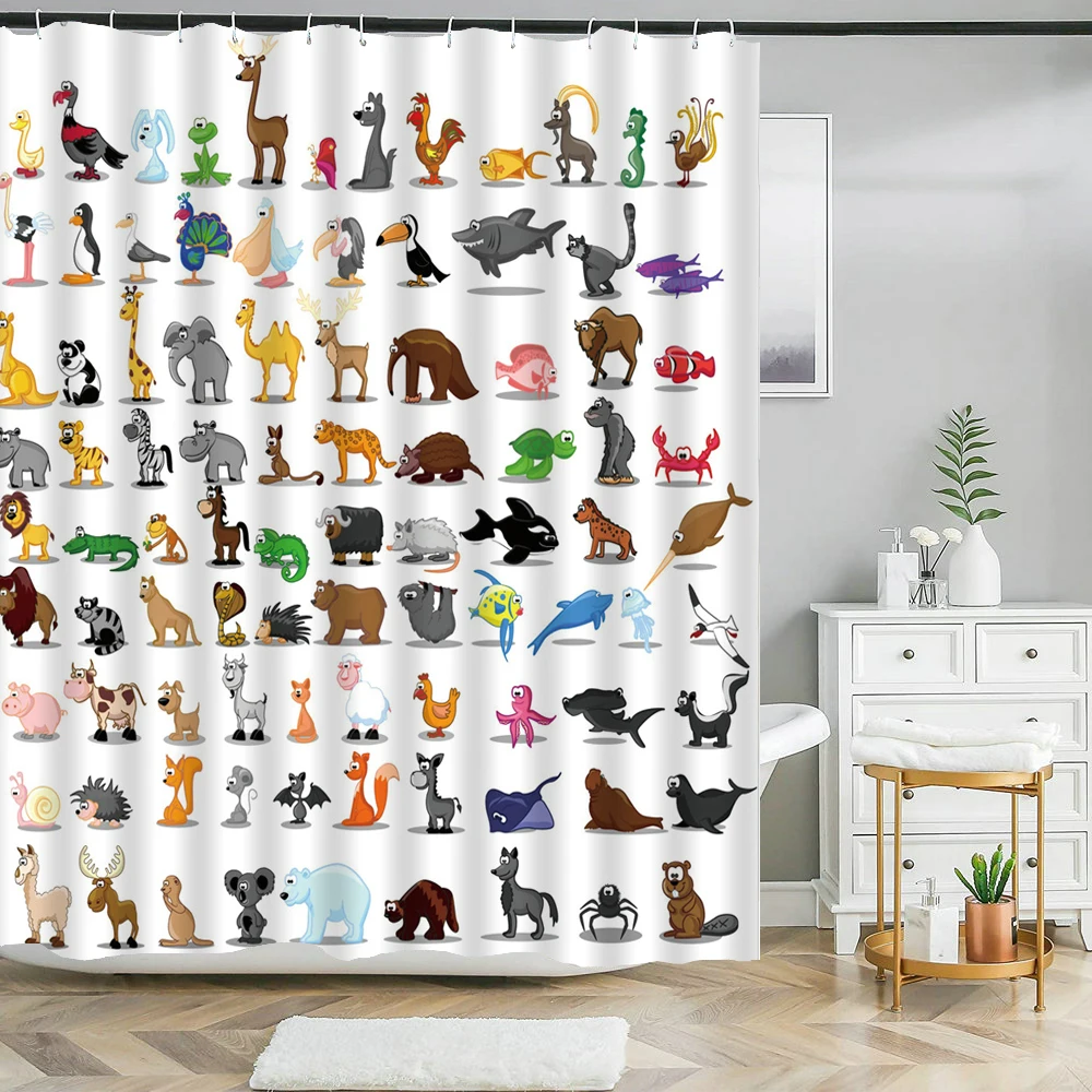 

Cute Cat Dog Shower Curtains Cartoon Animals Printed Shower Curtain Waterproof Polyester for Bathroom Home Decor Bath Curtain