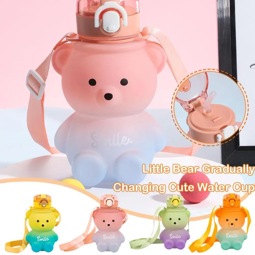 

Cute Kawaii Water Bottle For Girl Bear Plastic Pink Korean Big School Sports Drink Bottle With Straw Handle 800ml