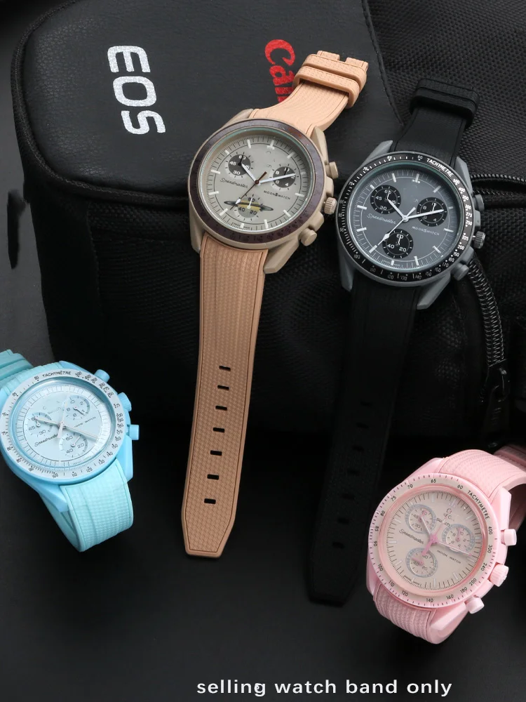 Curved End Rubber Strap For Omega For Swatch Co Branded Joint MoonSwatch 20mm Men Women Waterproof silicone Watchband Bracelet