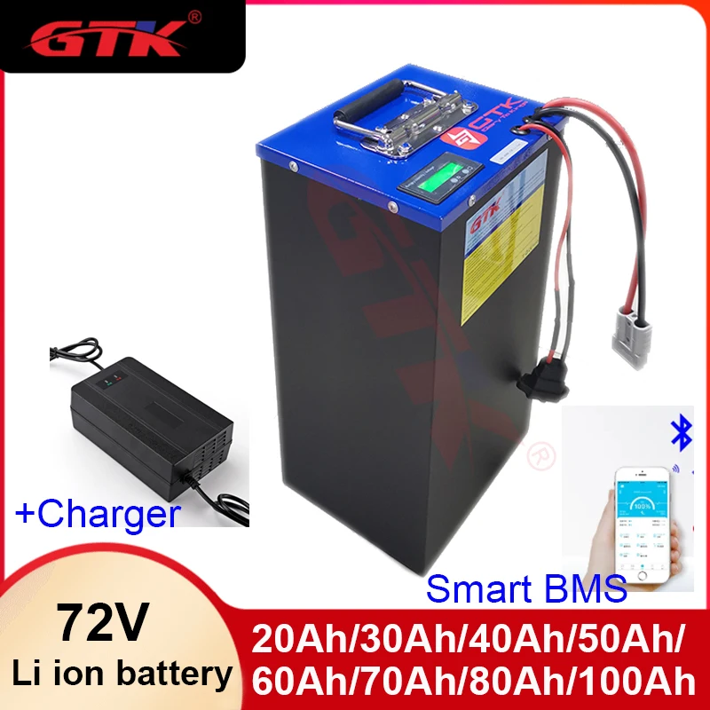 

GTK 72V 100Ah 80Ah 70ah 60Ah 50Ah 40Ah 30Ah 20Ah Lithium ion battery for 3000W 5000W Ebike Scooter+Charger