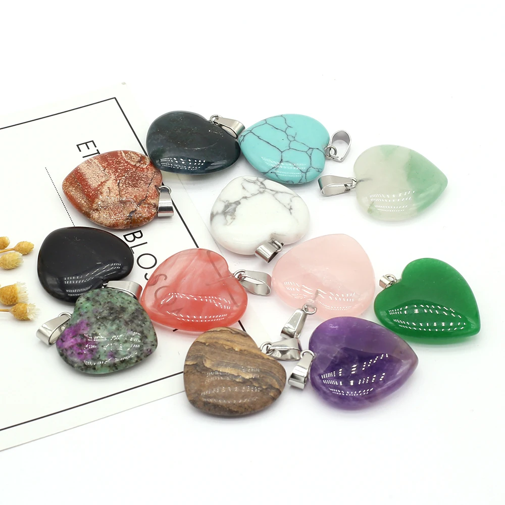 

6pcs Natural Stone Agates Crystal Amethysts Sodalite Watermelon Red Pendant Necklace for Women Jewelry Making Gift Size 25x25mm