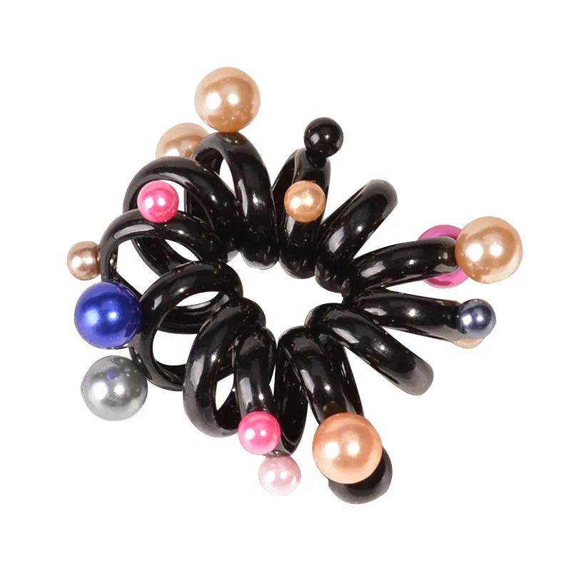 

1Pcs Telephone Wire Hair Ties Phone Cord Pearl Beads Spiral Shape Clear Color Rubber Eastic Hair Band Women Accessories