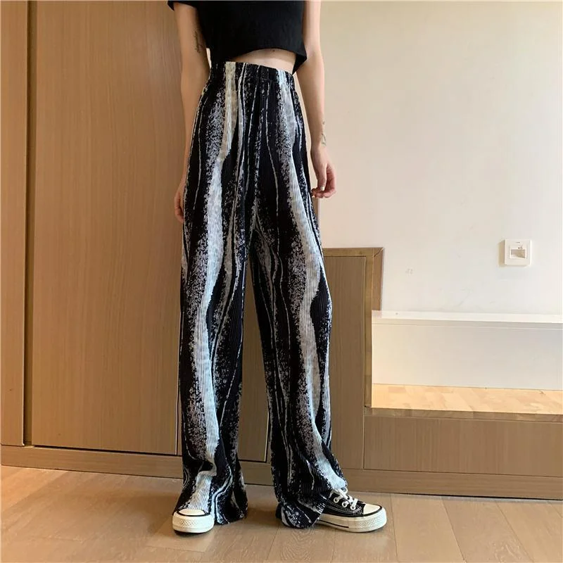 

Korean Version of Loose Mop Pants Drooping Dizzy Ripple Casual Wind Elastic Waist Pants High Waist Wide-leg Pants