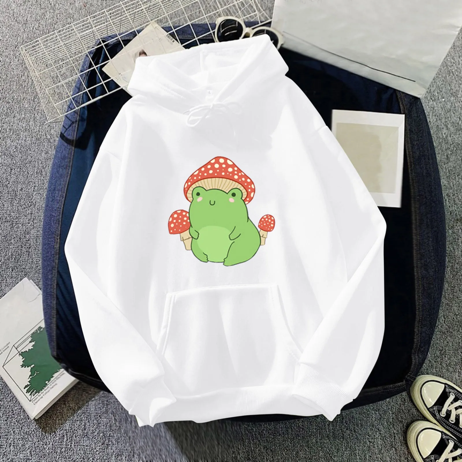 

Уродливый свитер, Рождественский Женский свитшот с рисунком лягушки, милый свитшот с капюшоном в виде грибов для девочек-подростков, женска...