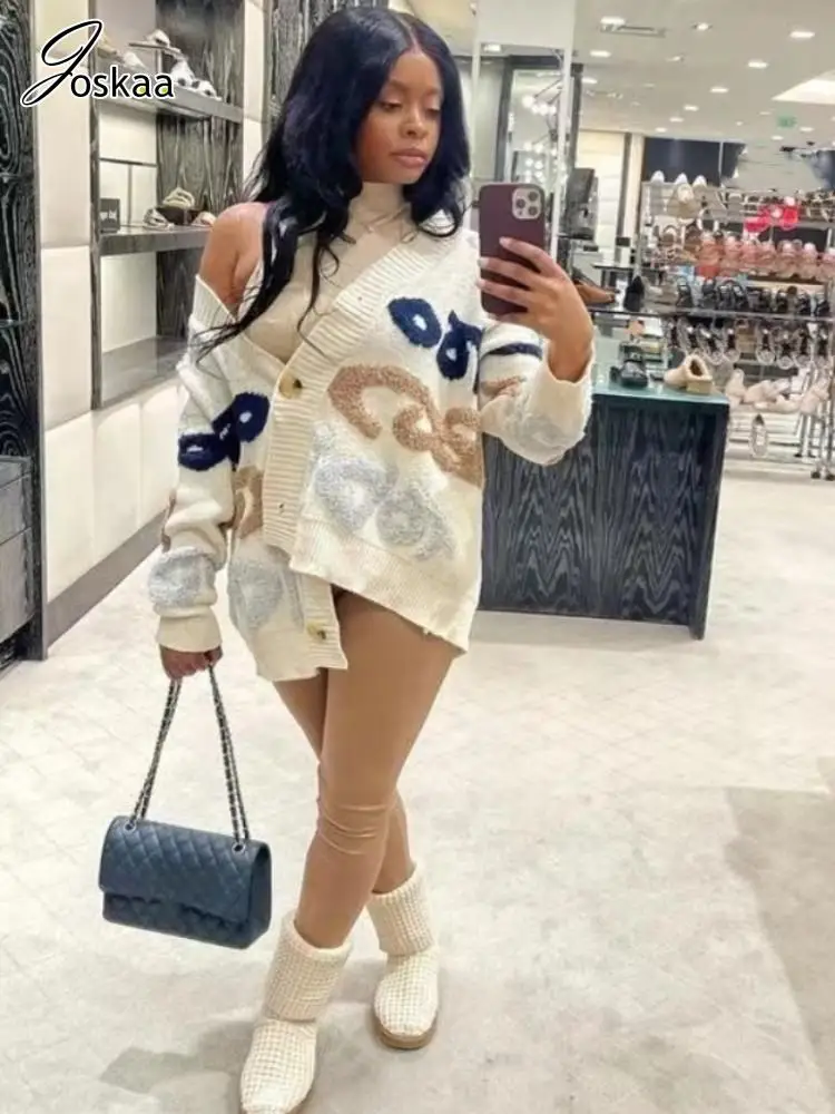 Женское однобортное пальто-свитер Joskaa трикотажный кардиган оверсайз с v-образным