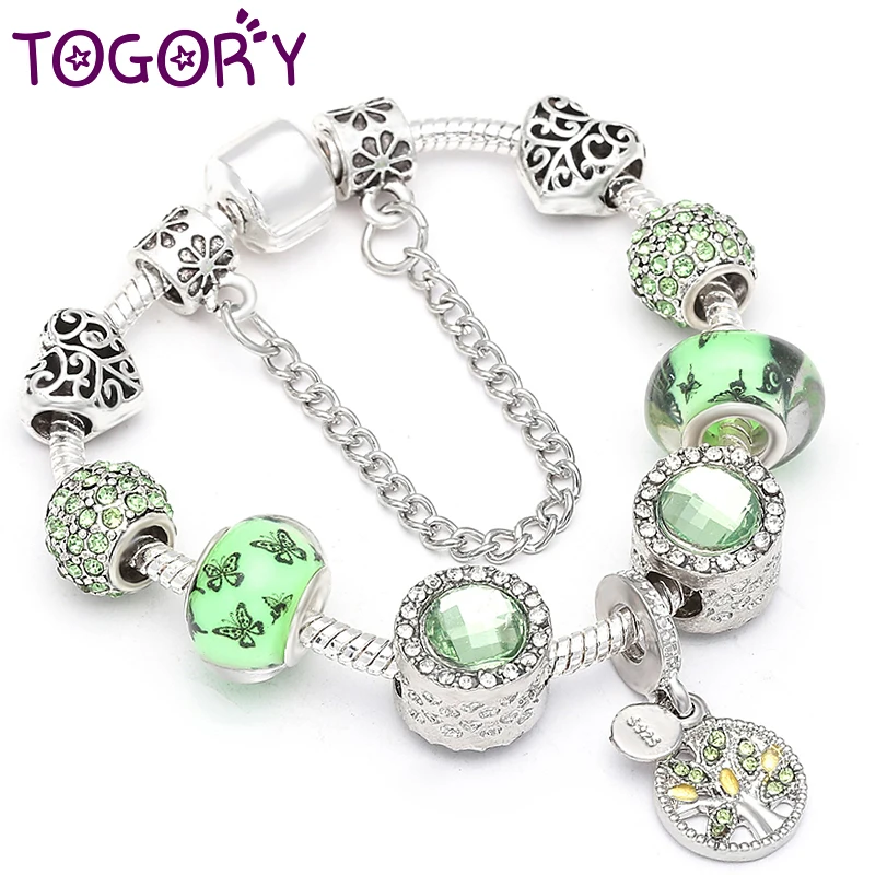 TOGORY Новая мода Life Of Tree Crystal Charm Браслет подходит для зеленого цвета Змеиная