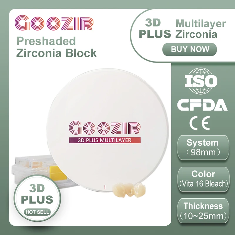 Goozir Cad Cam Material 3D Plus Multilayer Zirconia  Block Open System Block All Ceramic Dental Block for Dental Lab