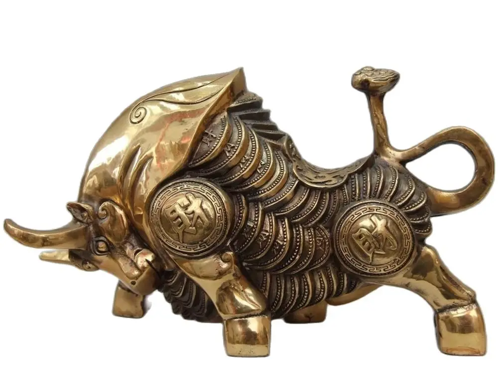 

Free Shipping 30 CM China Royal Palace Brass Copper Sculpture Wealth Money Bull Ox Cattle Cow Statue 30cm off 50%