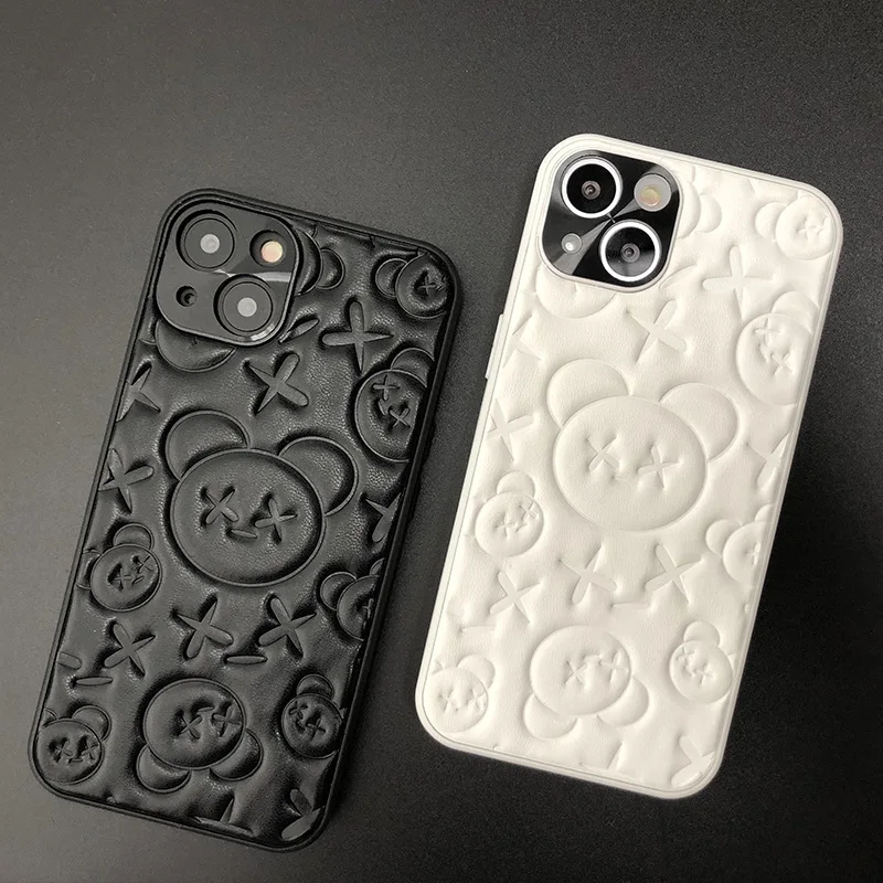 

Leather three-dimensional embossed new bear Cute Luxury Bear Phone Case For iPhone 13 12 11Pro MAX Soft TPU leather 13pro Covers