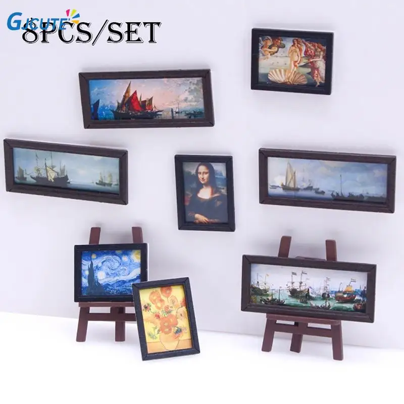 

8pcs/set 1:6 1:12 Scale Dollhouse Miniature Photo Frame Oil Painting Wall Painting Furniture Decorative Toy Dollhouse Decoration