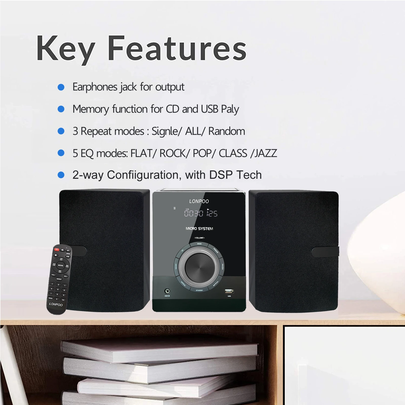 Мини-компонент для стереосистемы 30 Вт CD-плеер поддержка FM/Bluetooth/USB/AUX/пульт