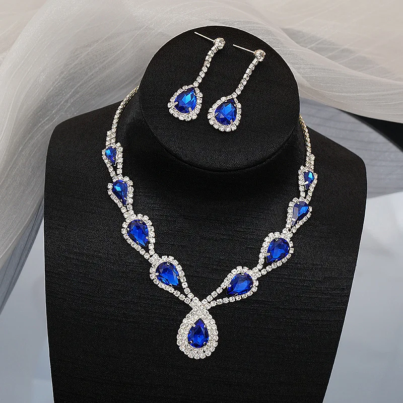 

Earrings Necklace Two Piece Jewelry European and American Necklace Bride Wedding Set High End Crystal Jewelry Wholesale