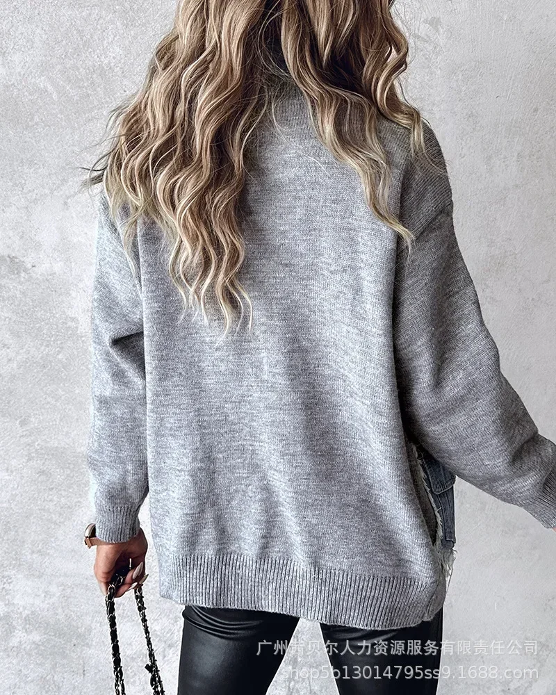 Женский трикотажный джинсовый кардиган с необработанным подолом английским