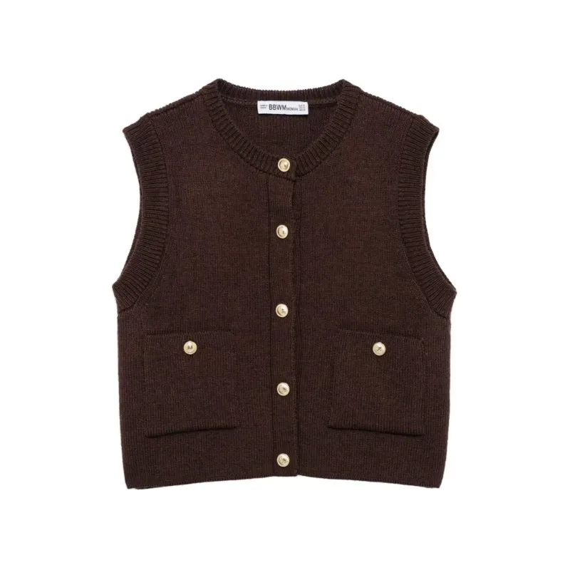 TRAF женская вязаная майка с карманами осенняя в европейском и американском стиле