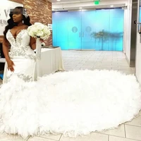 mermaid crystal wedding dress 2022 sweetheart ruffle royal train beading formal bridal gown pageant plus size robe de mariage