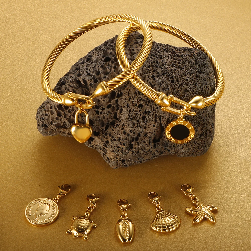 

Unique Stainless Steel Bracelets Vintage Gothic Chain Pendants Fashion Bracelet For Women Wedding Jewelry Elephant Heart Gifts