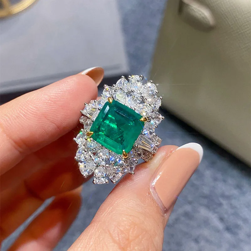 

BLACK ANGEL Hot Selling New Simulation Emerald Tourmaline Resizable Ring for Women Wedding Luxury Princess Square Zircon Jewelry