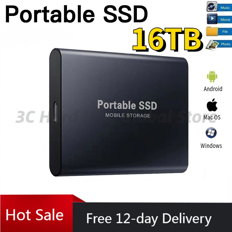 

Portable SSD 1TB High-speed Mobile Solid State Drive 256TB External Storage Decives Type-C USB 3.1 Interface for Laptop/PC/ Mac
