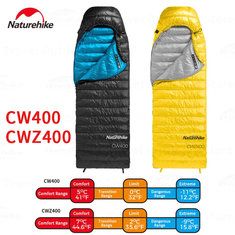 Спальный мешок Naturehike CW400/CWZ400 из гусиного пуха, стильный ультралегкий походный мешок-конверт для отдыха на открытом воздухе, зима