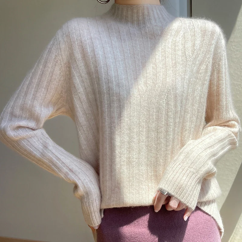 

Autumn and winter half height round neck knitting base coat women's cashmere warm sweater thin autumn and winter simple top