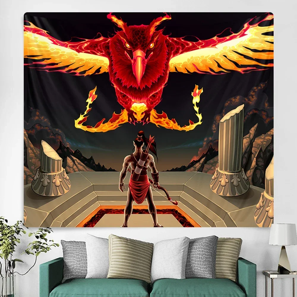 Дракон поле боя психоделическая сцена домашнее искусство гобелен в стиле бохо