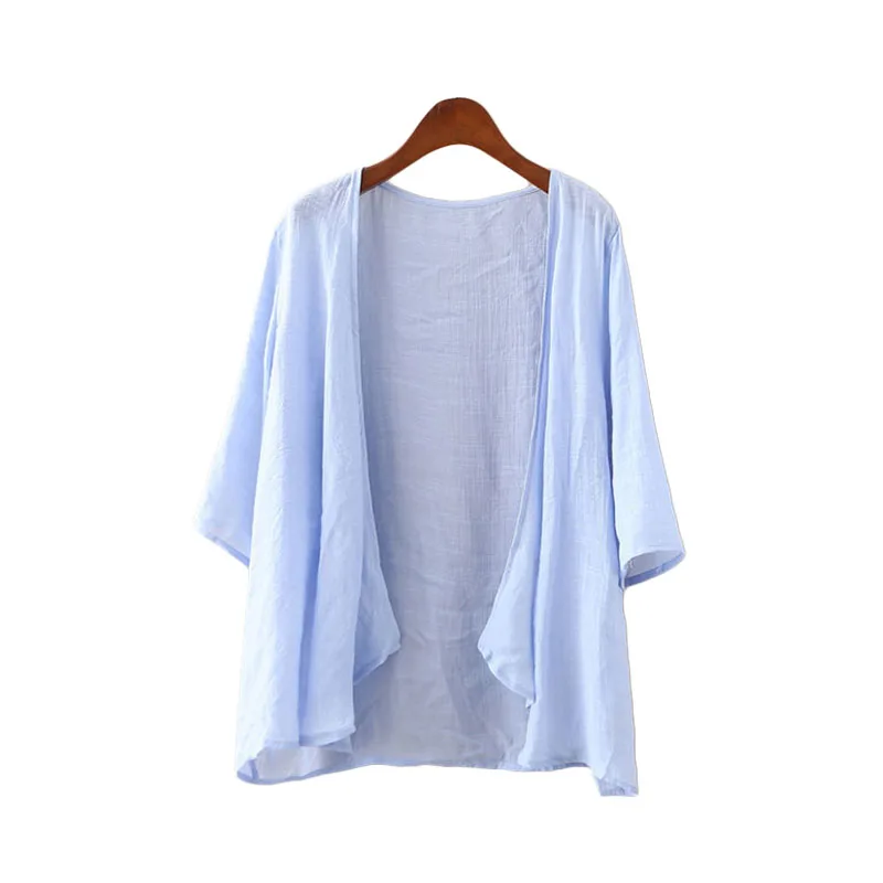 

Женский пляжный кардиган из хлопка и льна, короткое пальто-кимоно с рукавами «летучая мышь», тонкая дышащая летняя Солнцезащитная куртка