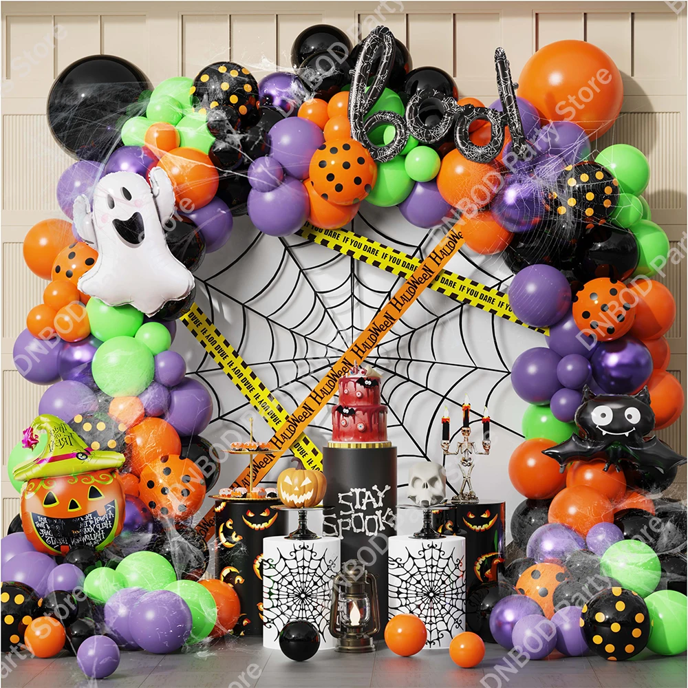 

153pcs Halloween Orange Purple Black Balloon Garland Arch Kit Bat Ghost Pumpkin Foil Balloon For Halloween Party home Decoration