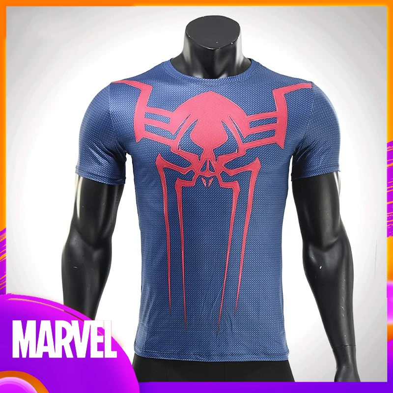 

Marvel Spider Man 2099 Short Sleeve Anime Men's Fitness Clothes Adult Sports Quick Drying Skin-tight Garment Summer Clothing