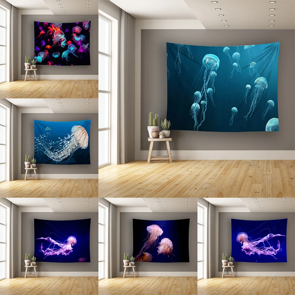 

LEVOO Colorful Jellyfish in The Sea Wall Hanging Tapestry Psychedelic Marine Life Tapestries for Bedroom Living Room Dorm Decor