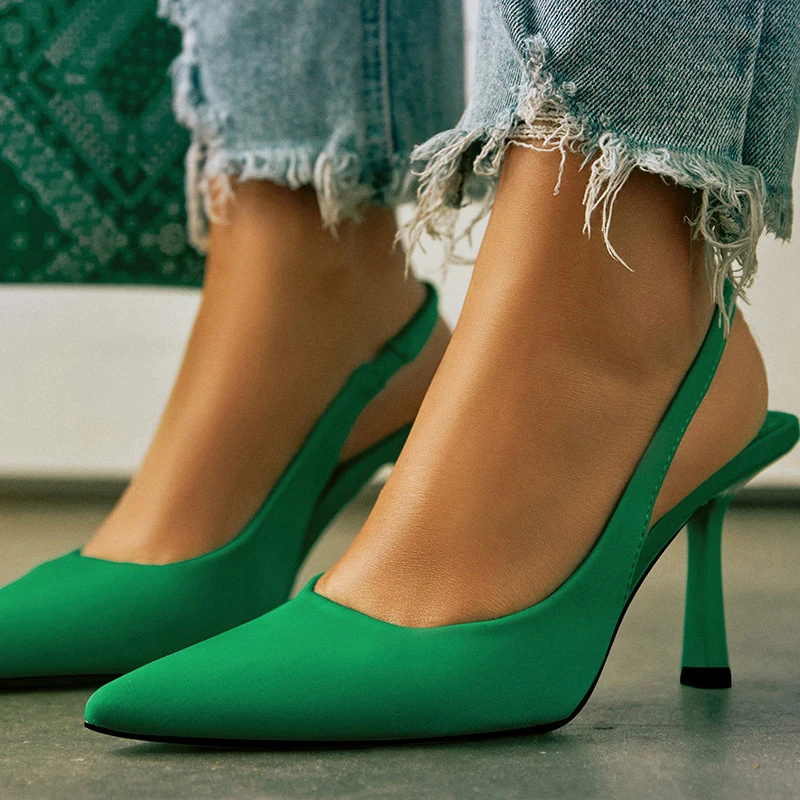 

NIUFUNI Elastic Straps Women's Sandals Pumps Slingback Suede Summer Lady Shoes Genuine Leather High Heels Party Shoes Stiletto