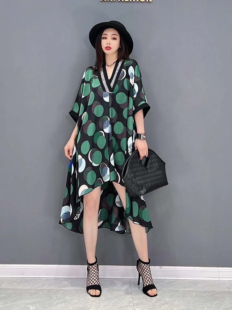 

SuperAen 2022 весеннее Новое модное повседневное ТРАПЕЦИЕВИДНОЕ ПЛАТЬЕ до колена с v-образным вырезом и принтом для женщин