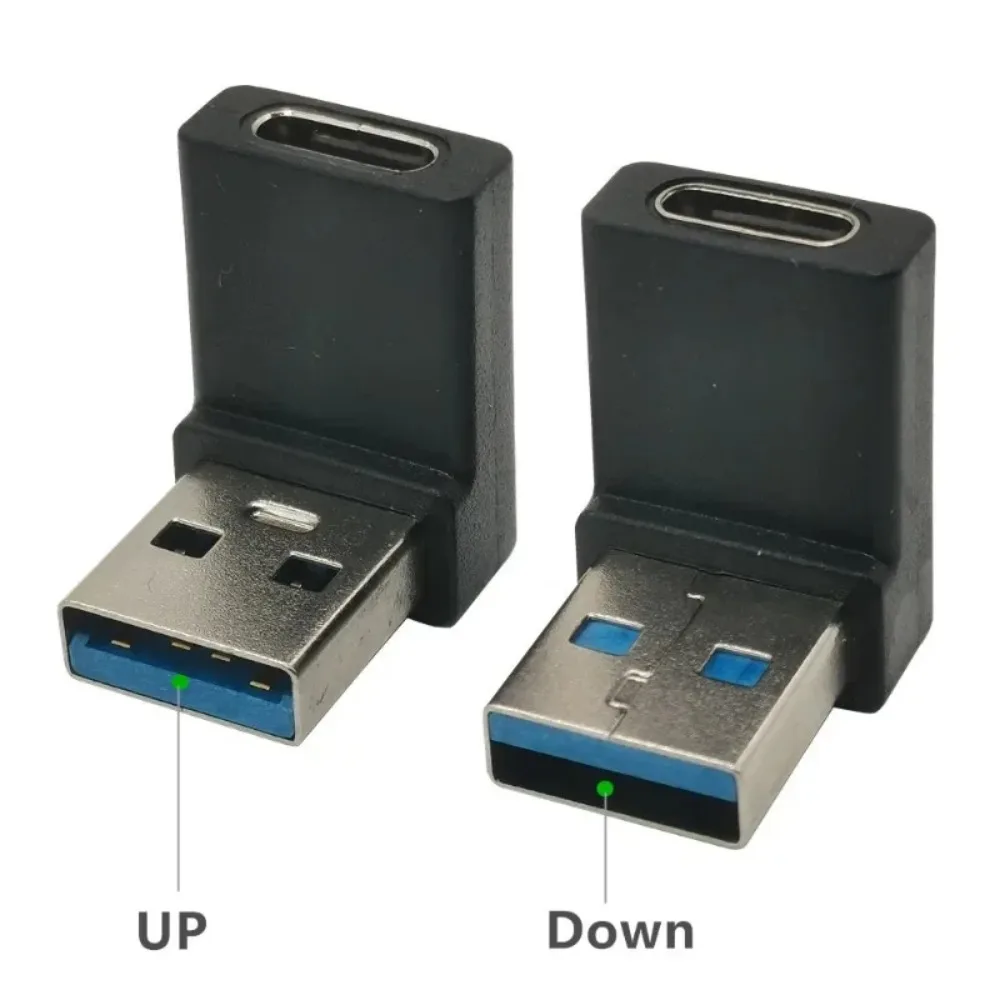 Фото Адаптер USB-C с угловым разъемом 90 градусов (вверх, вниз, влево, вправо), конвертер USB 3.0 A (штекер) в Type-C (гнездо) для зарядки ноутбуков №2