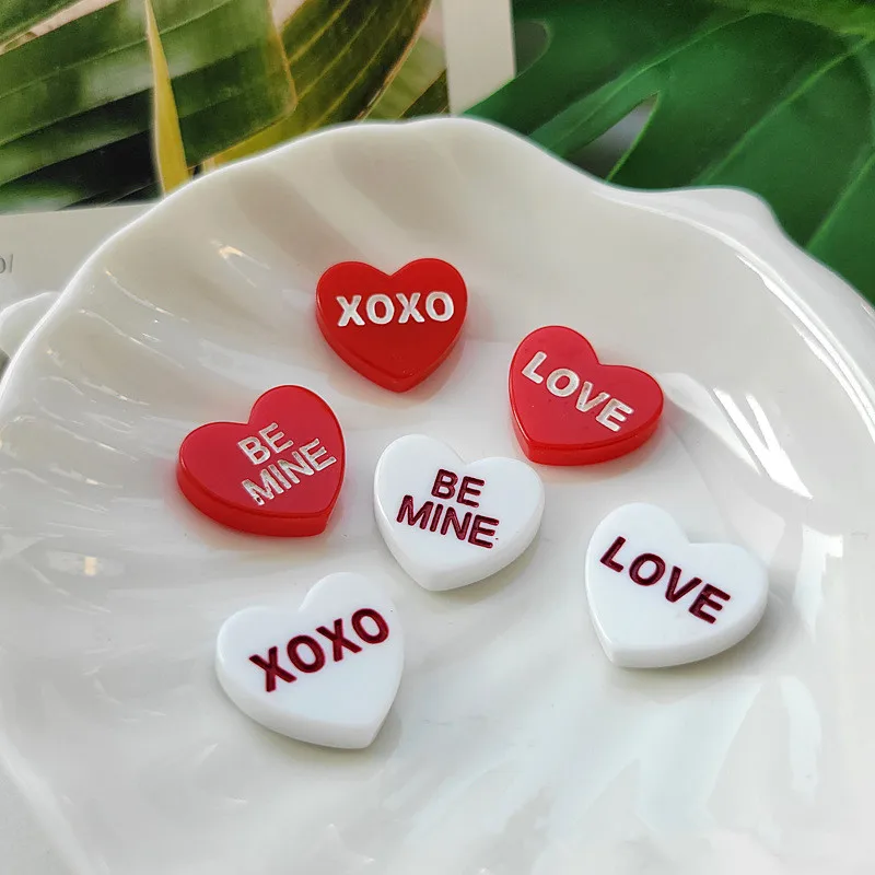 

100pcs New Cute Resin Heart LOVE XOXO BE MINE Flatback Cabochon Scrapbook Kawaii DIY Embellishments Accessories