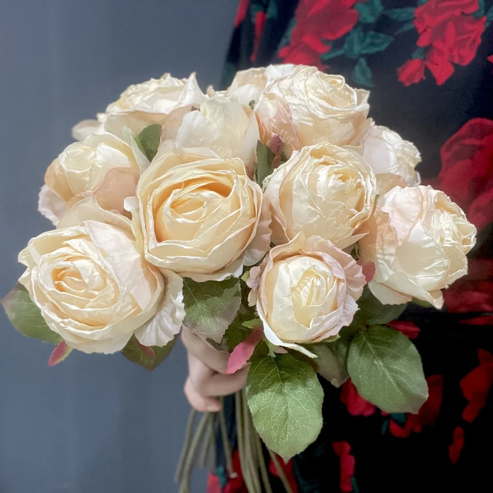 

Yannew Vintage Dried Rose Artificial Flowers with Stem Bouquet for Wedding Table Centerpieces Decoration Home Floral Arrangement