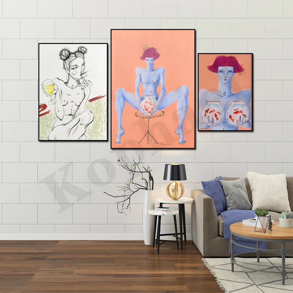 

Abstract Art Sexy Girl Naked Fish - "Border" HD Printable Canvas Painting