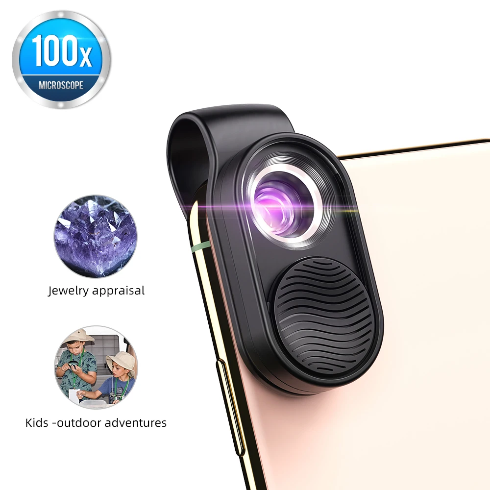 APEXEL 100X Mobile Phone Microscope Micro Lens LED Light Pocket Mini Magnifying Glass Microscopes With Universal Clip For phones
