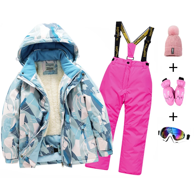

2024 уличные горные лыжные комплекты для мальчиков и девочек флисовая куртка с капюшоном комбинезон Детские Зимние костюмы ветрозащитный Теплый детский альпийский костюм