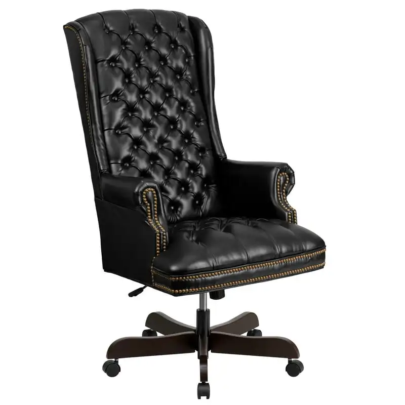 

Back Traditional Fully Tufted Black LeatherSoft Executive Swivel Ergonomic Office Chair with Arms