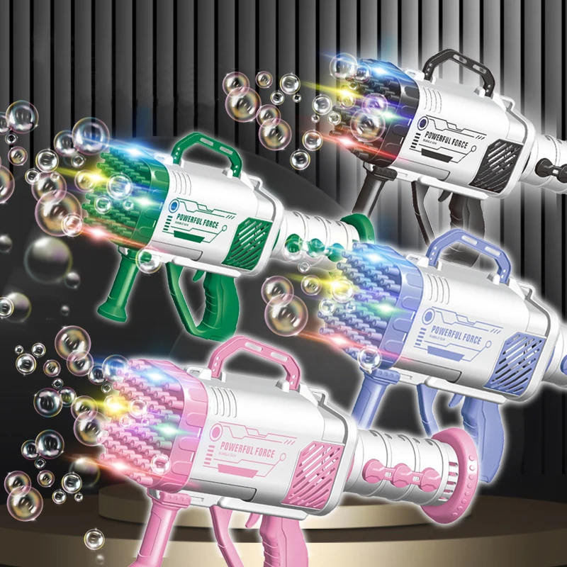 Işıkları ile 64 delik elektrikli balon tabancası makinesi sabun köpüğü sihirli kabarcık banyo açık erkek kız oyuncaklar çocuklar için