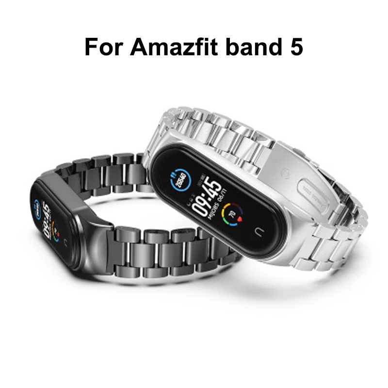 Mijobs For Xiaomi Amazfit Band 5 Strap Metal CS Bracelet Three Beads Wristband Watch
