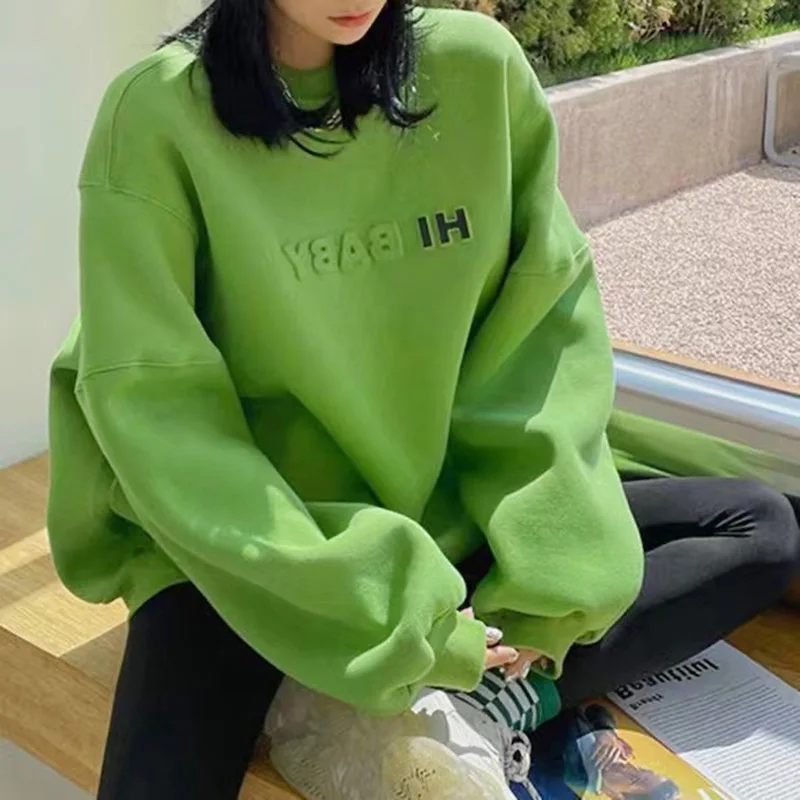 

Y2k Women Hoodie Plus Fleur 2022 Autumn Winter Oversized Loose 3D Letters Harajuku Bf Lazy Wind Simple Versatile Top Pullover