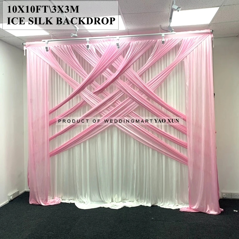 Спереди перекрещивается белый ледяной шелк свадебный фон занавеска сценический