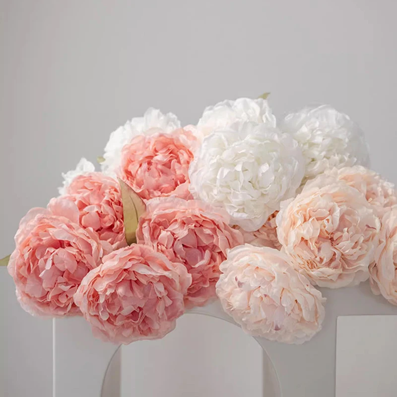 

55cm Rose Pink Silk Peony Artificial Flowers Bouquet 5 Big Head high quality Fake Flowers for Home Wedding Decoration indoor