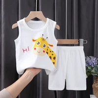 2022 new childrens sleeveless t shirt baby boys and girls shorts baby cotton vest two piece summer childrens clothing