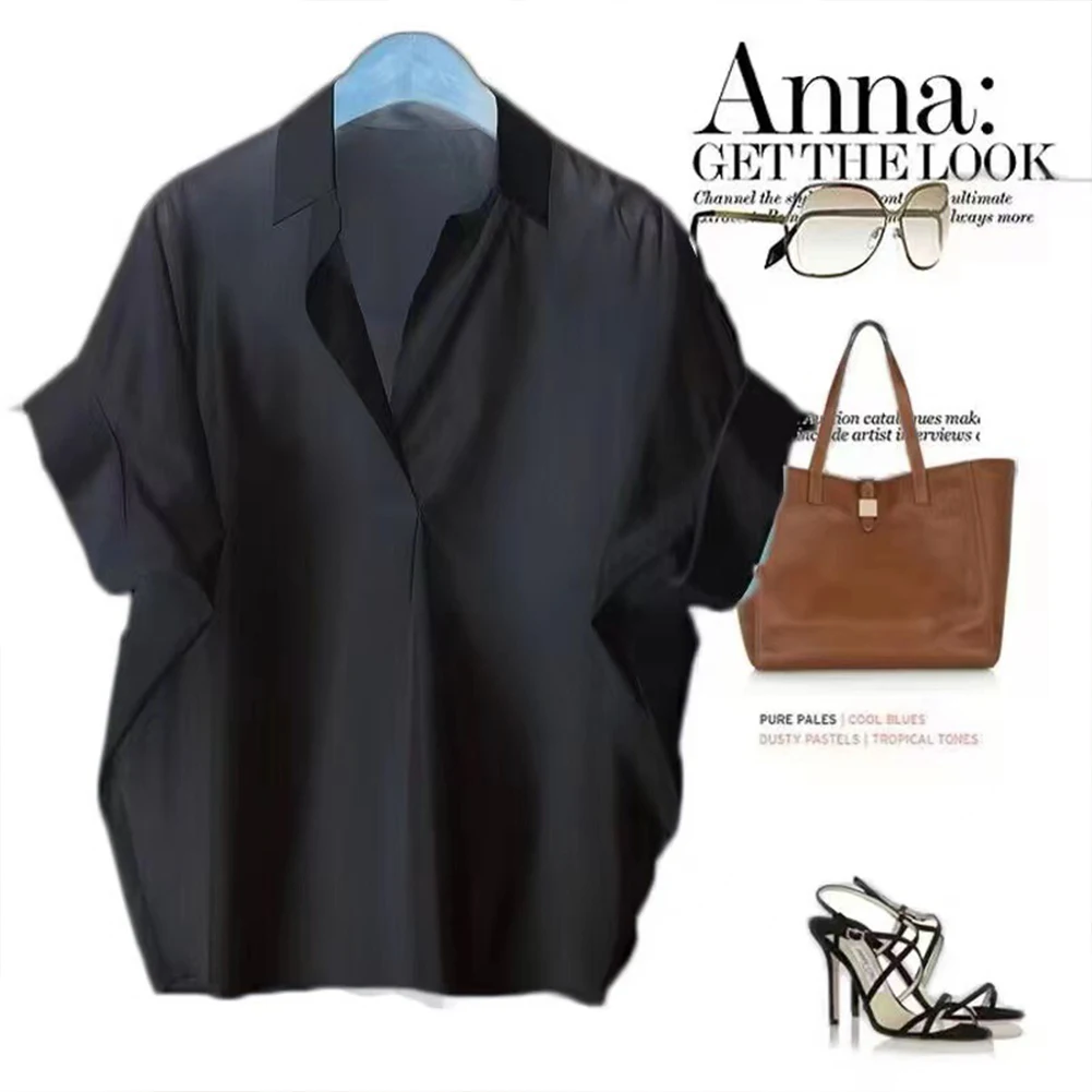 Блузка женская средней эластичности модный однотонный топ из полиэстера Удобная