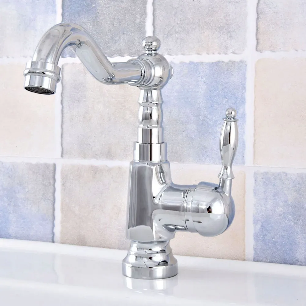 

Polished Chrome Bathroom Basin Faucet Single Handle Hot Cold Wash Mixer Crane Tap 360 Rotation Sink Faucets
