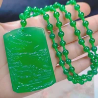 new natural ice species king green chalcedony landscape brand pendant men and women sweater chain pendant