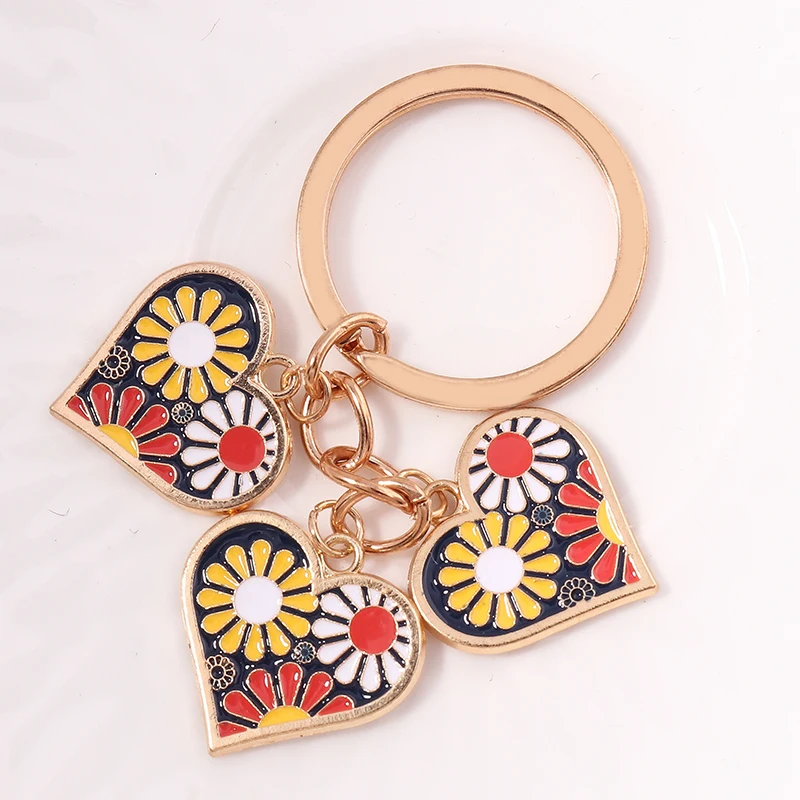 Милый эмалированный брелок для ключей с подсолнухом и сердцем сувенирные