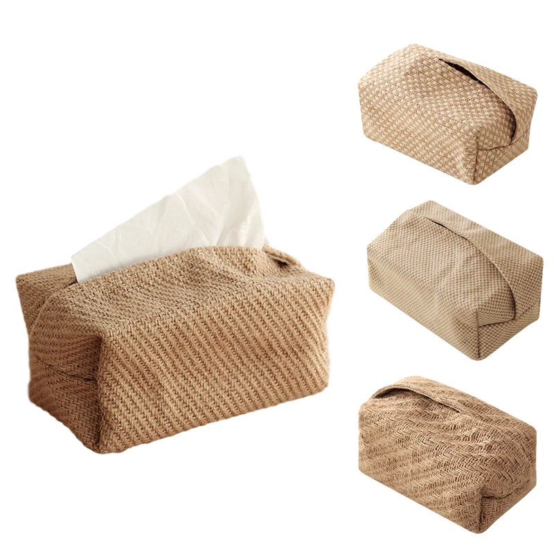 

Japanese-Style Jute Tissue Case Napkin Holder for Living Room Table Tissue Boxes Container Home Car Papers Dispenser Holder